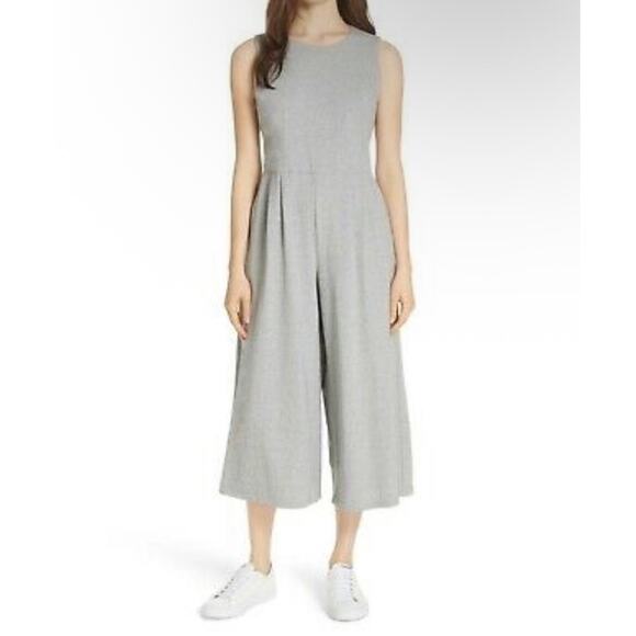 Eileen Fisher Organic Cotton Heathered Knit Wide Leg Crop Moon Jumpsuit - Large - Picture 2 of 15